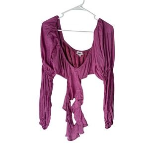 Lane 201 Magenta Ruffle Front Tie Long Sleeve Crop Top Womens Medium Pink Boho